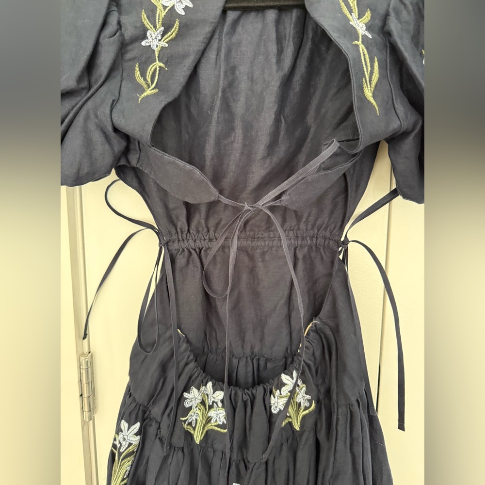 AGUA BY AGUA BENDITA Embroidered Samba Maxi Linen Dress in Navy - Picture 6 of 7